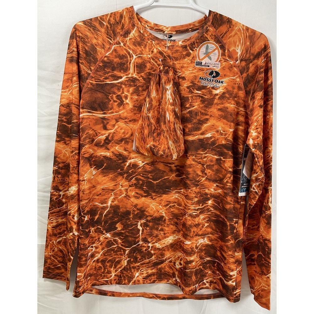 NWT Men's Mossy Oak Fishing Long Sleeve T-Shirt w/ Gaiter UV Insect Repel Medium